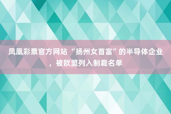 凤凰彩票官方网站 “扬州女首富”的半导体企业，被欧盟列入制裁名单