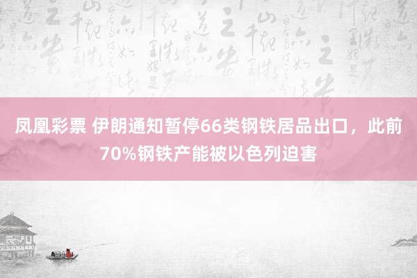 凤凰彩票 伊朗通知暂停66类钢铁居品出口，此前70%钢铁产能被以色列迫害