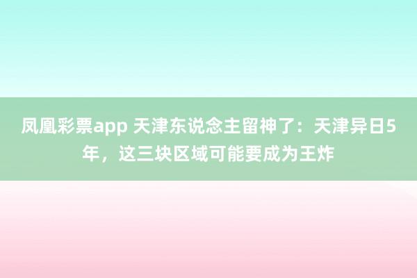 凤凰彩票app 天津东说念主留神了：天津异日5年，这三块区域可能要成为王炸