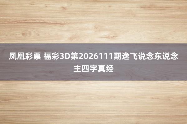凤凰彩票 福彩3D第2026111期逸飞说念东说念主四字真经