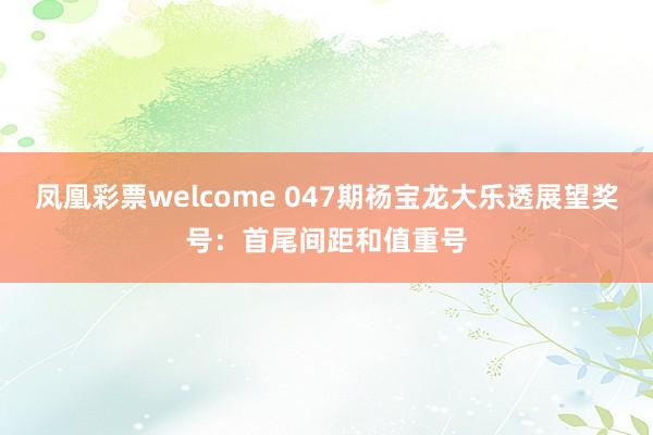 凤凰彩票welcome 047期杨宝龙大乐透展望奖号：首尾间距和值重号