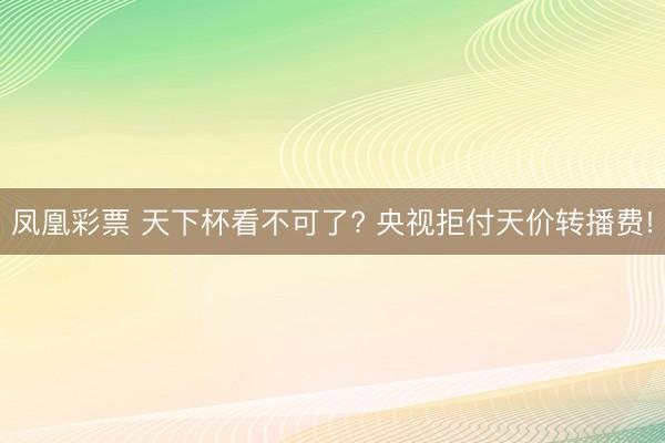 凤凰彩票 天下杯看不可了? 央视拒付天价转播费!